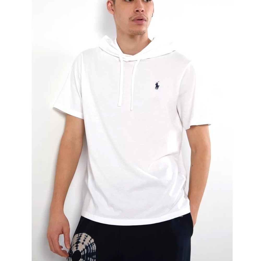 Polo Ralph Lauren Hooded Tee Men's Large White Urban Preppy Minimalist Old Money